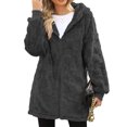 thumbnail image 6 of Women's Fashionable Casual Warm Thick Plush Striped Embossed Button Hooded Cardigan Coat Dark Gray S, 6 of 6