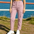 thumbnail image 4 of Ovbmpzd Women'S Cargo Pants Straight-Leg Pink Petite Pants Hiking Casual Elastic Wasited Pants With Pockets,XL, 4 of 6