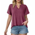 thumbnail image 4 of Laiiidd Womens Summer Blouses Women's Short Sleeve V-Neck Shirts Loose Casual Tee T-Shirt(,L), 4 of 7