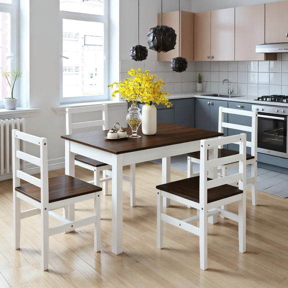 Resenkos Dining Room Table Set,Dining Table Set,5 Pieces Solid Wood Compact Kitchen Dining Set-Walnut