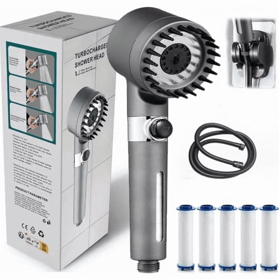 Drivse Showerhead, 2026 New Drivse Filtered Shower Head With Handheld Scalp Massage, Water Saving, Easy Install Djustable (Shower head  1.5 grey steel pipe   American-style hanger  5 filter elements)