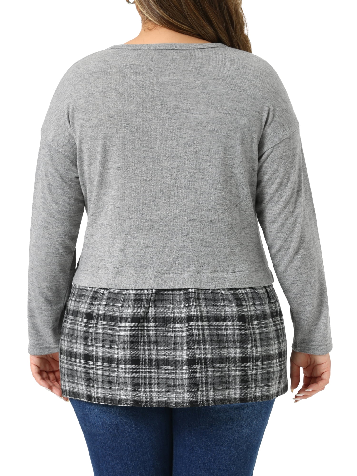 DARING DIVA Women's Plus Long Sleeve T Shirt Tops Patchwork Blouse 2X Grey
