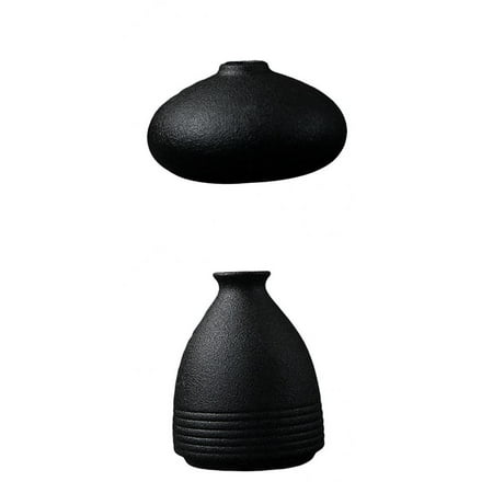 2x Pot  Black Ceramics Dried Flowers Planter Small Bonsai Plant Pot Tiny Decoration Gift for Home  Office and Garden