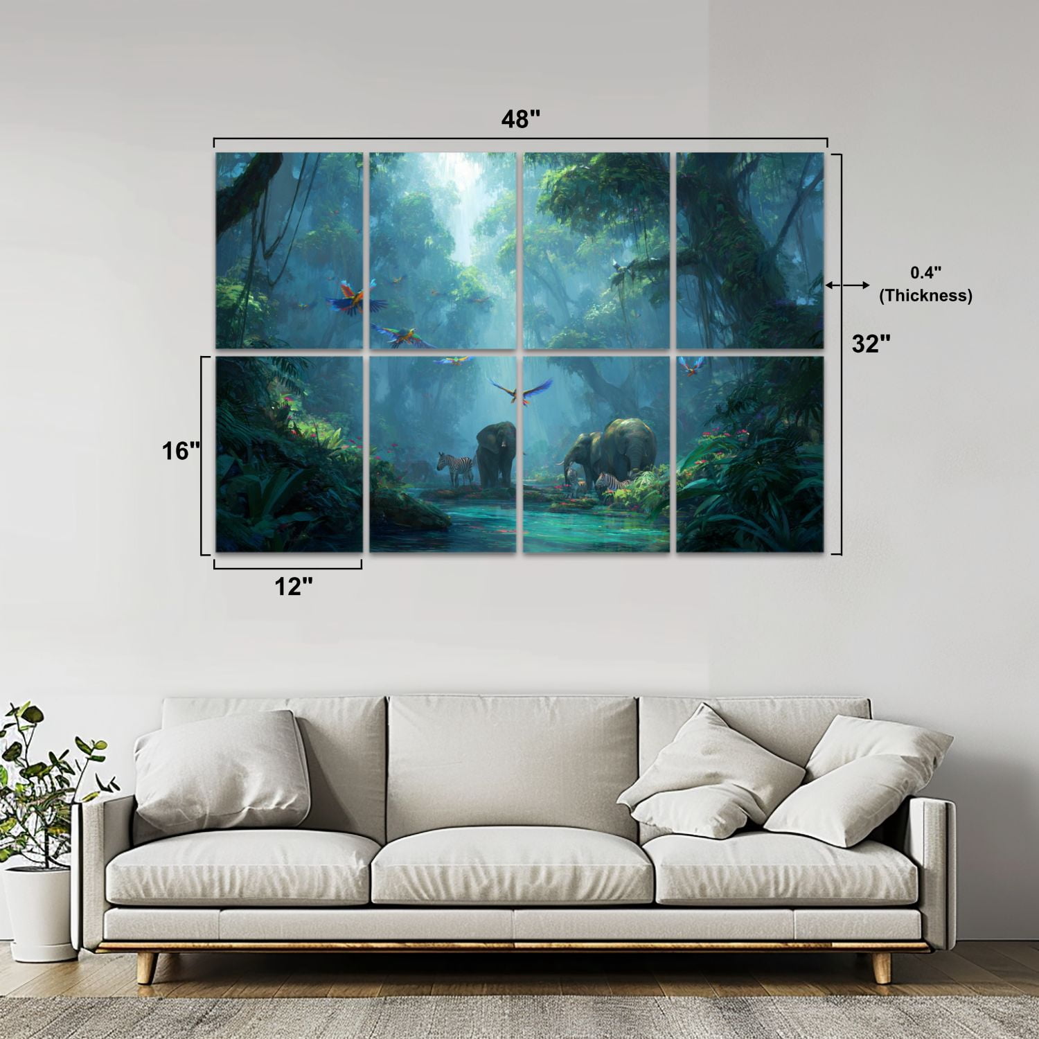 8 Pack Art Acoustic Panels Sound Absorbing Misty Jungle Stream Zebras Sunlight Rays Decorative Soundproof Wall Panels Self Adhesive for Nursery Game Room Bedroom 48"x32"