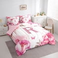 thumbnail image 3 of Homewish Initial Letter R 7pcs Bedding Comforter Set,Kawaii Flower Floral Queen Bedding Sets,Pink Sequin Print Queen Sheet Sets For Girl,Breathable Bedroom Decoration Reversible, 3 of 8