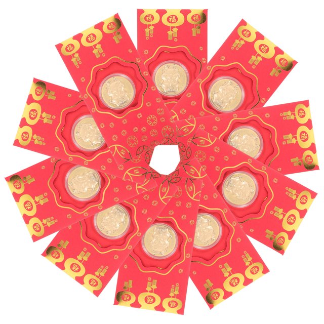 IDEANATEGRATE 10Ud Bolsitas Rojas De Papel Para De Año Nuevo China Con Estampado Elegante
