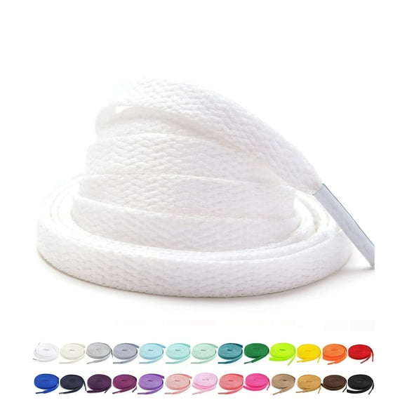 Stepace [2 Pairs Flat Shoe Laces for Sneakers 5/16"" Width 30""-72"" Length 26 Color Shoelaces White 30""(76 cm)