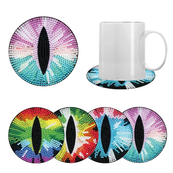 4pcs DIY Diamond Painting Coaster Kit with Colorful Eye Design and Stand, Perfect for Home Decor and Gift Giving