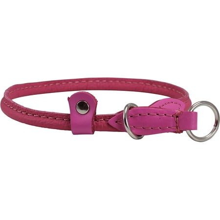 Round Genuine Rolled Leather Choke Dog Collar Pink 15 Long