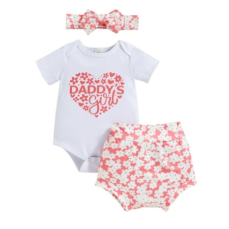 

baby girl clothes Valentine S Day Short Sleeve Letter Hearts Printed Romper Bodysuits Ruffles Shorts Headbands Outfits