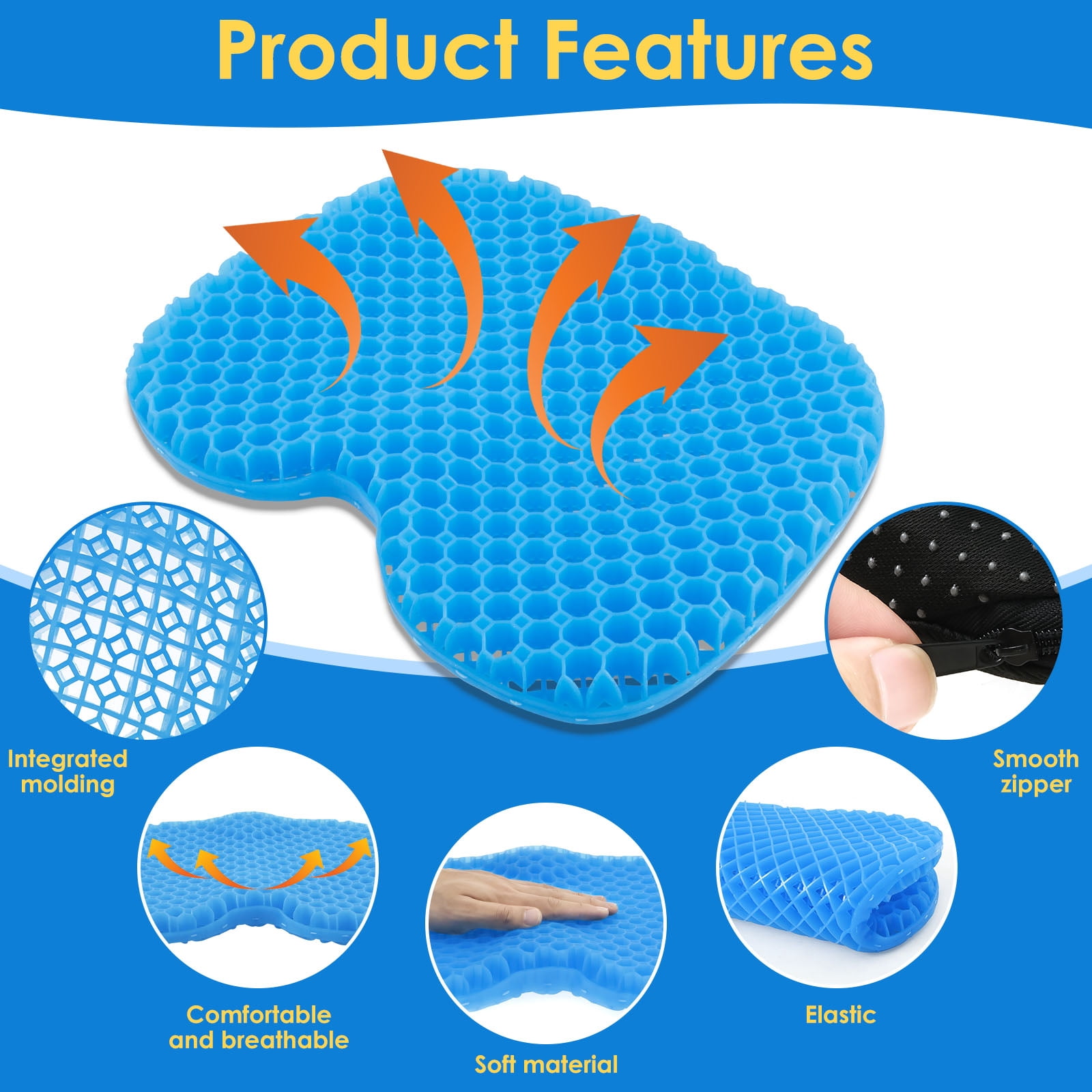 Kayak Gel Seat Cushion Nonslip Inflatable Boat Seat Pad Waterproof Breathable Canoe Cushion for Home Office Travel