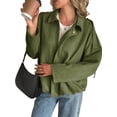 thumbnail image 2 of Long Sleeved Women Spring Fall Faux Suede Bomber Jackets Turn-down Collar Casual Lapel Zipper Jacket, 2 of 6