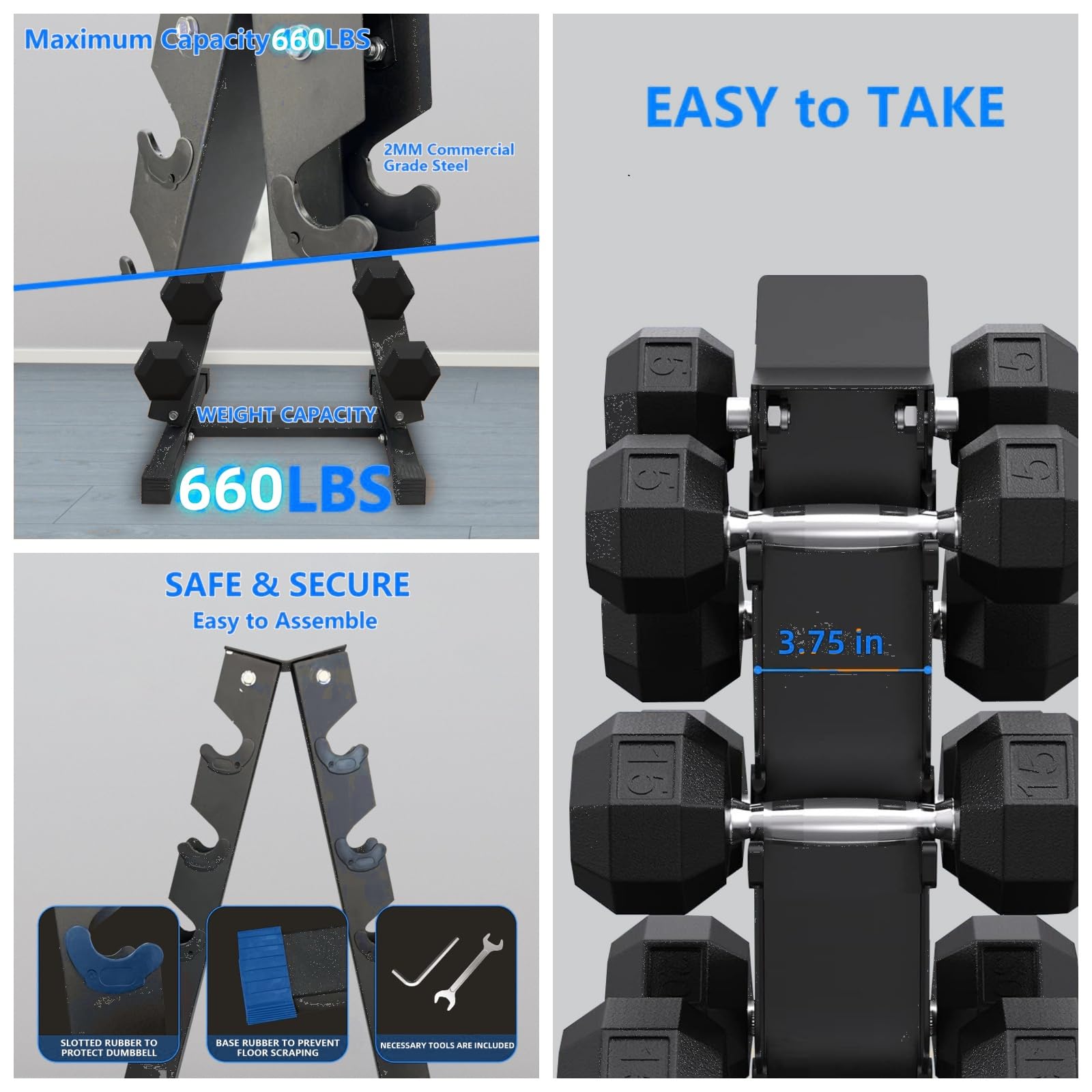 Dumbbell Rack Stand Only, Weight Rack for Dumbbells, Compact A-Frame Home Gym Space Saver, 660 LBS Weight Capacity