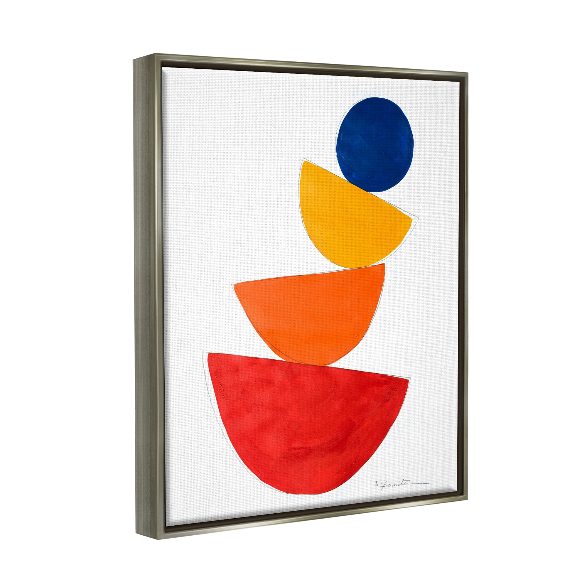 Stupell Industries Tilting Balancing Shapes Abstract Painting Gray Floater Framed Canvas Art Print Wall Art, 25 x 31