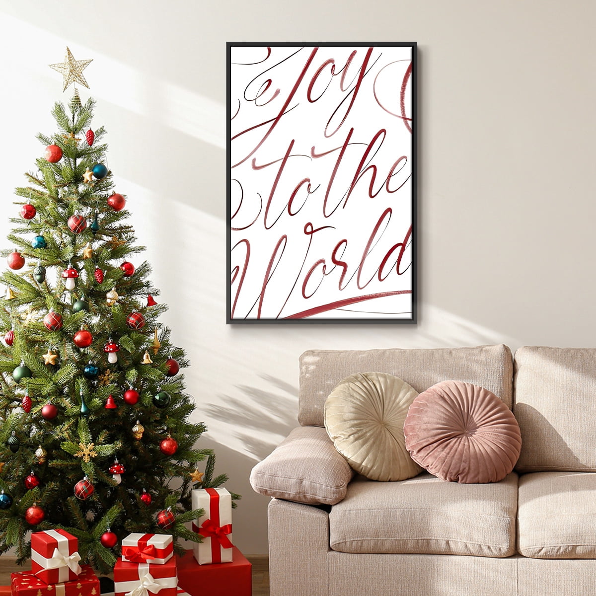 Joy To The World - Framed Gallery Wrapped Holiday Canvas - 17 x 25 - Black Frame