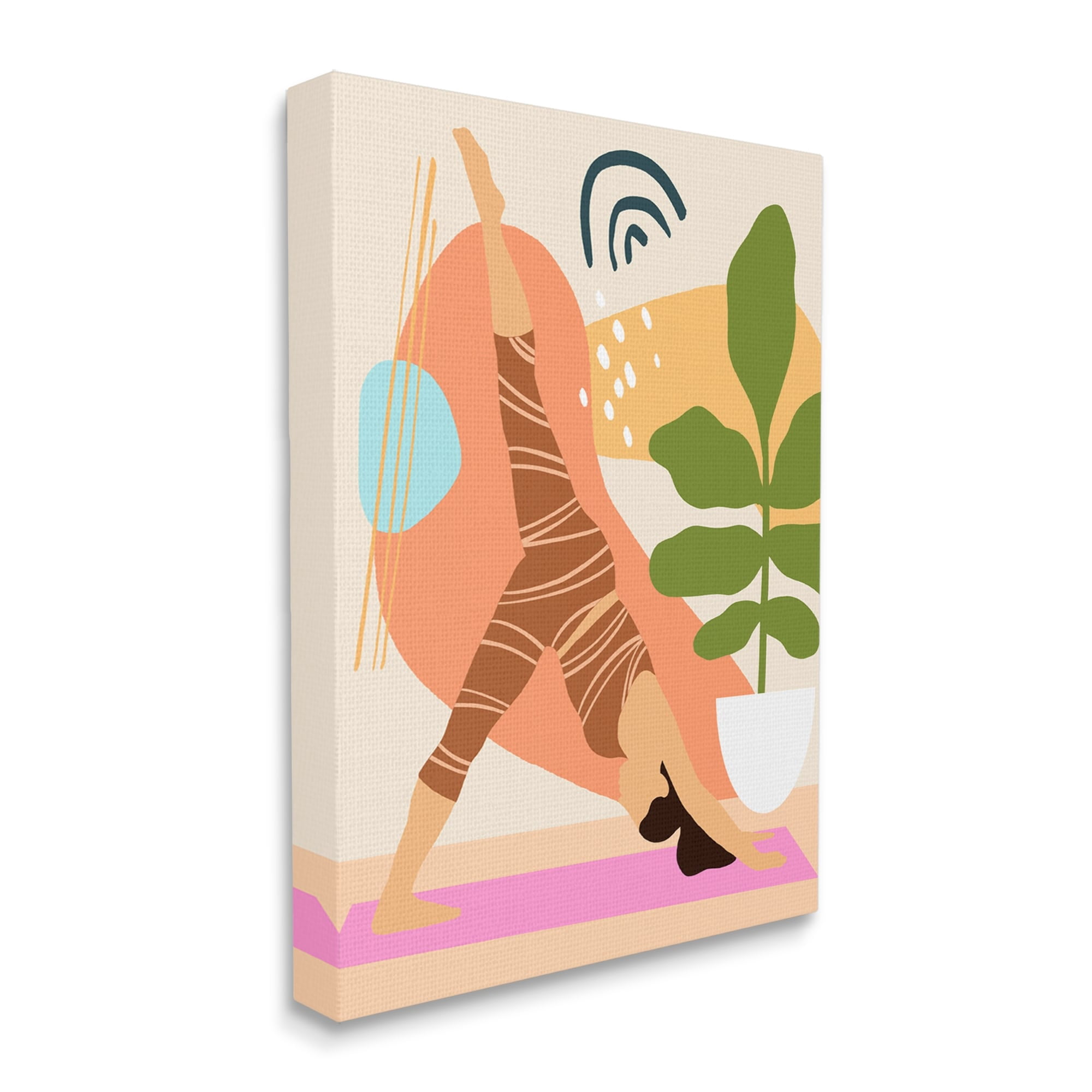 Stupell Industries Bold Abstract Shapes Yoga Fitness Person Houseplant Graphic Art Gallery-Wrapped Canvas Print Wall Art, 36x48, by Annie Warren