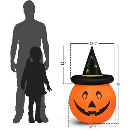 4' Halloween Inflatable Pumpkin Witch W/Hat Pumpkin Lantern Indoor ...