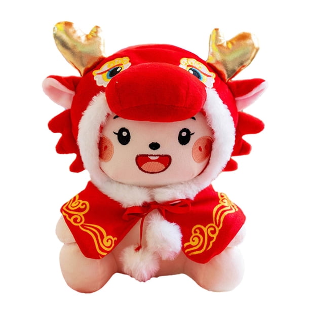 Juguete de dragón de Año Nuevo, muñeca del Festival de Primavera, dragón de peluche rojo del Año Nuevo chino 2024 30 centimetros