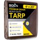 thumbnail image 1 of Lona ultra resistente impermeable cubierta grande | Marrón 6' x 20' 16 Mil de espesor | Lonas a prueba de desgarros | Material de tejido grueso resistente a los rayos UV, ideal para toldo de lona, ​​t, 1 of 5