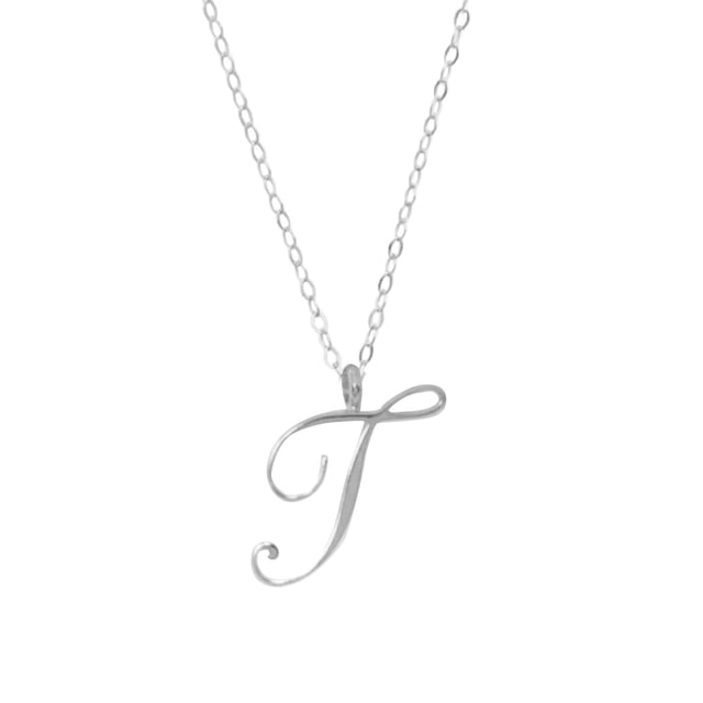 Riforla Collier Pendentif Chaîne de Clavicule Classique pour Femmes Argent 26 Lettres Anglaises Initiales Bijoux pour Femmes T