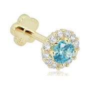 AVORA 14K Yellow Gold Blue and White Simulated Diamond CZ Halo Cartilage Piercing Flat Back Earring Body Jewelry (18 Gauge)