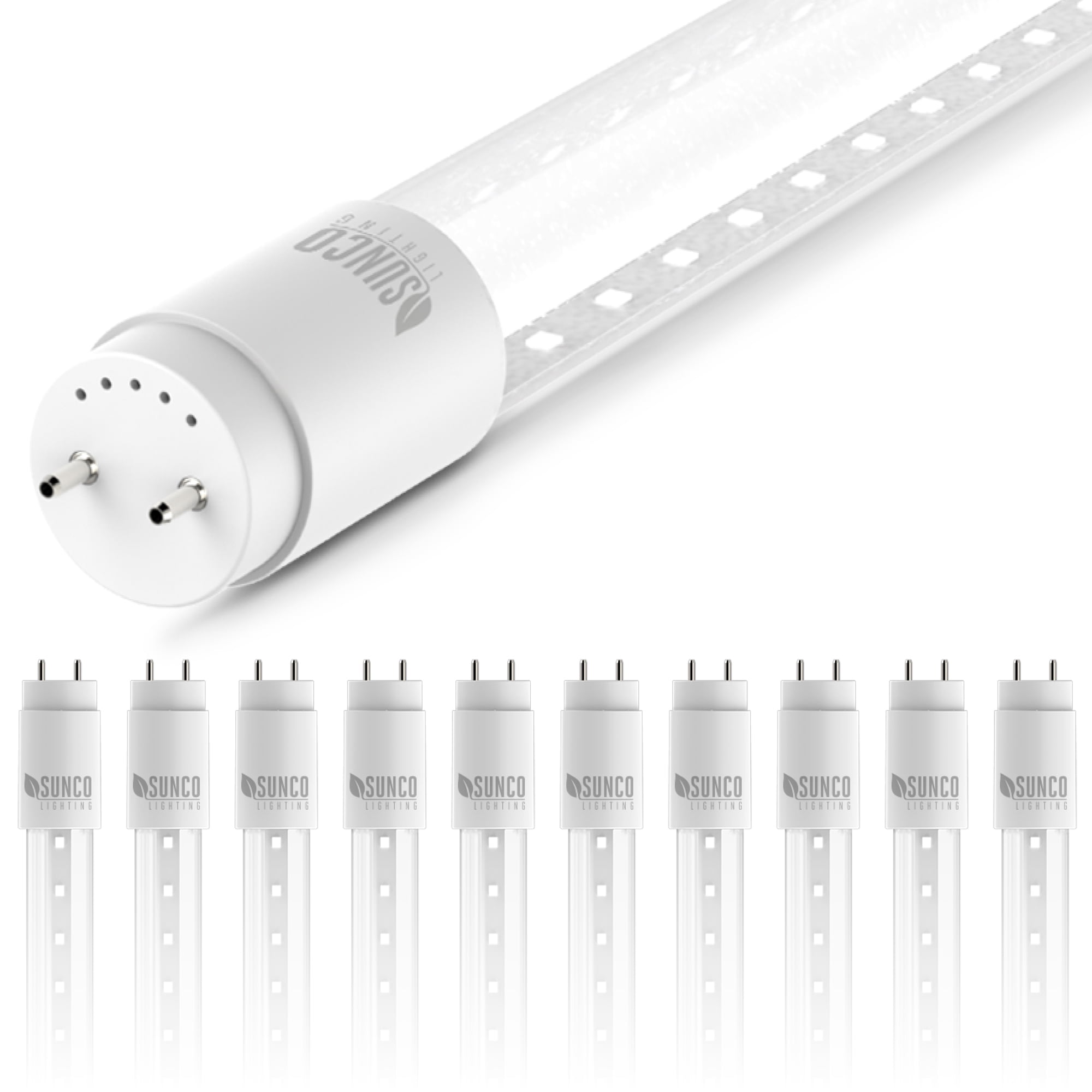 Commercial Grade Ballast Bypass Clear Cover UL Listed Sunco Lighting 10 Pack 4FT T8 LED Tube 18W=40W Fluorescent 6000K Daylight Deluxe Single Ended Power SEP 