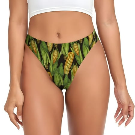 Thongs for Women - Cute Gold Corn Black No Show Seamless Womens Thongs Underwear  Stretch G String Thongs for Women  Ladies Breathable Kawaii Thong Bikini Panties Briefs