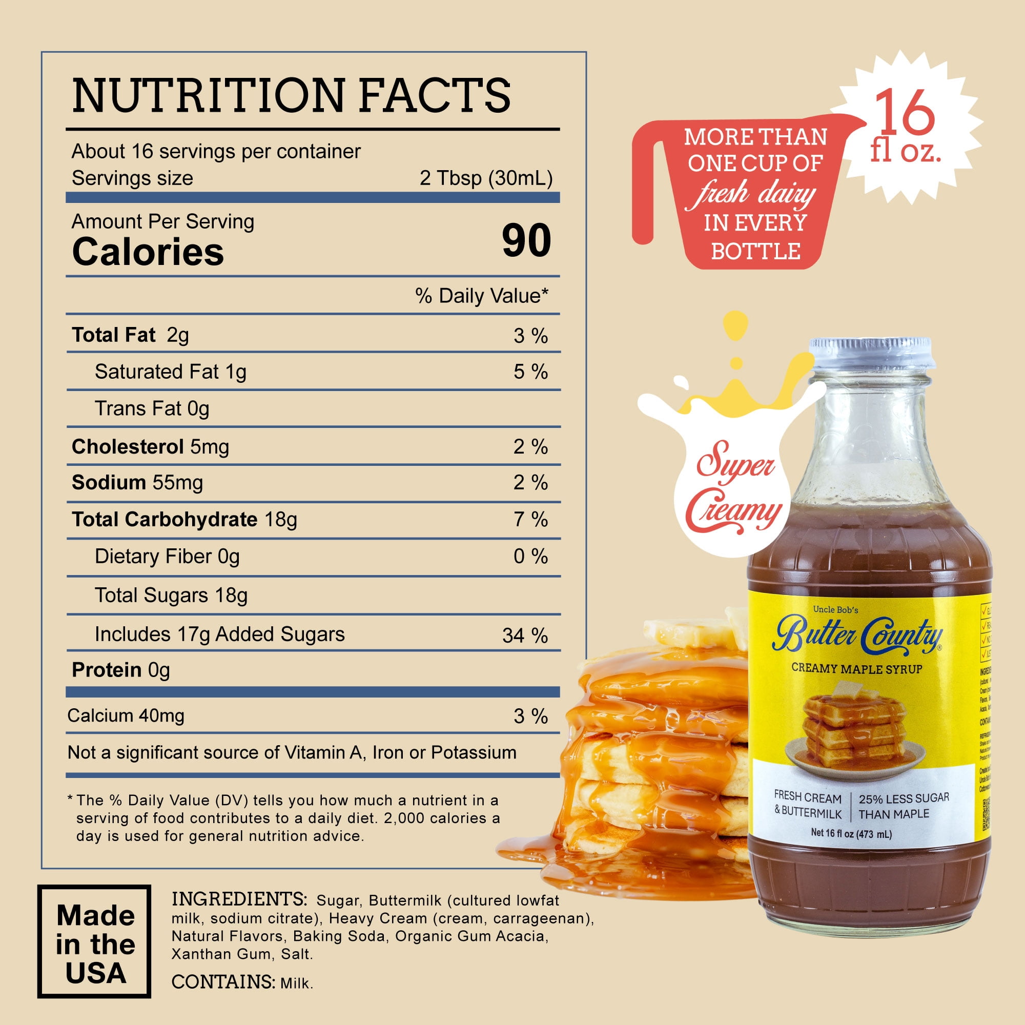 Butter Country Rich and Creamy Buttermilk Syrup | Creamy Maple Flavor | 16 fl oz/4 Pack