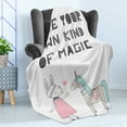 thumbnail image 4 of Cartoon Soft Flannel Fleece Throw Blanket, Bunny in a Dress Unicorn Scandinavian Style and Magic Words, Cozy Plush for Indoor and Outdoor Use, 70" x 90", Multicolor, by Ambesonne, 4 of 5