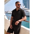 thumbnail image 4 of RICHCOIN Men's 2 Piece Outfits Textured Knit Short Sleeve Button Down Shirts and Shorts Old Money Casual Sets, 4 of 7