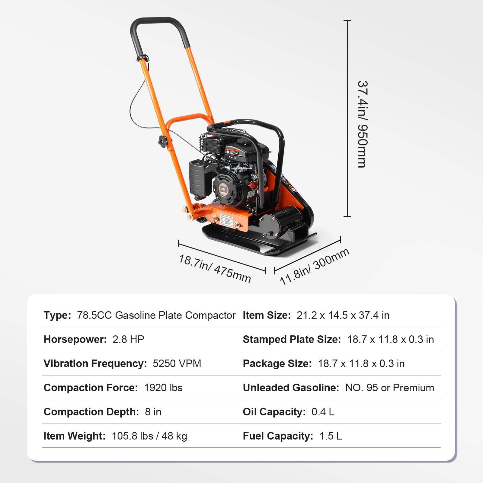 KFFKFF flat plate compactor 2.8 HP hand push compactor 78.5cc EPA engine