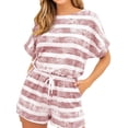 thumbnail image 3 of Xuanfei Women Round Neck Stripe Tie-Dyed Short Sleeve Pocket Short Loungewear Set, 3 of 4