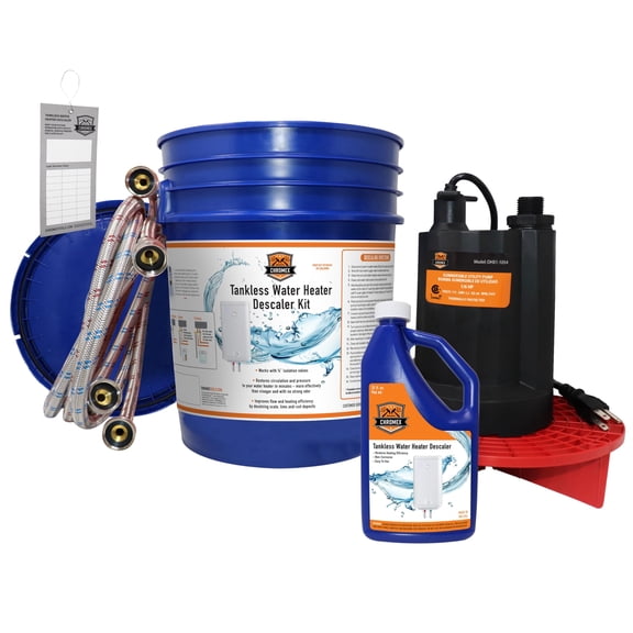 Chromex Tankless Water Heater Flush Kit, Extra Long 12 Ft Hoses with Certified Liquid Descaling Solution