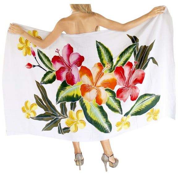 HAPPY BAY Women's Cover-up Bathing Suit Coverups Beach Cover up Swimwear Wraps Vacation Swimsuit Long Beachwear Pareos Summer Sarong for Women One Size White, Floral