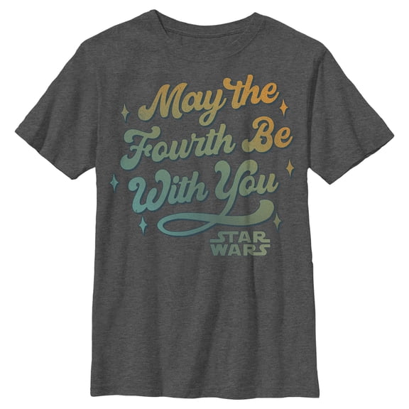Boy's Star Wars May the Fourth Be With You Retro Logo Graphic Tee Charcoal Heather Large