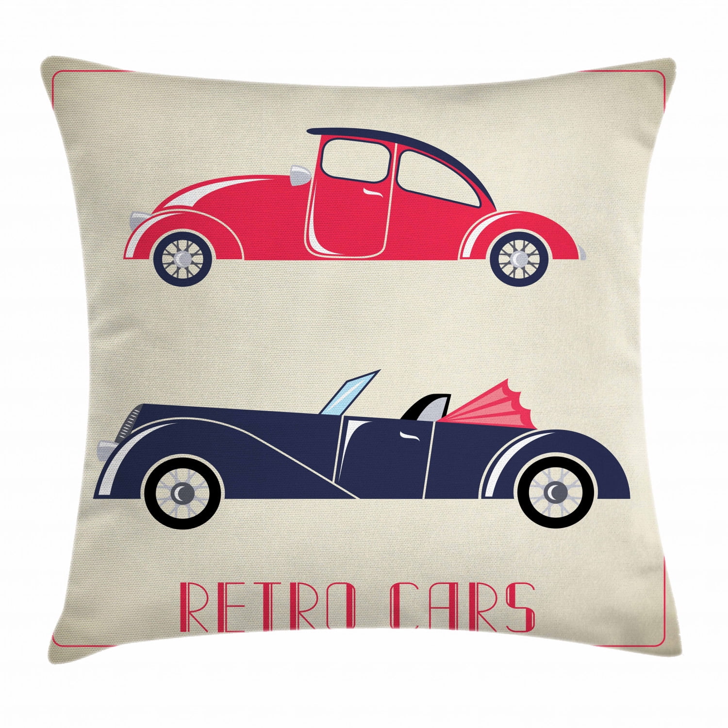 Cars Throw Pillow Cushion Cover, Old Fashioned Cars Convertible Urban