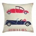 thumbnail image 1 of Cars Throw Pillow Cushion Cover, Old Fashioned Cars Convertible Urban Vehicles Classical Roadsters, Decorative Square Accent Pillow Case, 24 X 24 Inches, Dark Coral Night Blue Pink, by Ambesonne, 1 of 2
