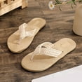 thumbnail image 6 of Women's Braided Strap Flat Flip Flops Open Toe Casual Summer Footwear Beige 37, 6 of 9
