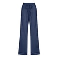 thumbnail image 4 of Ladies Casual Pants High Waisted Drawstring Elastic Straight Leg Long Pants With Pockets Women’S Pants Navy L, 4 of 4