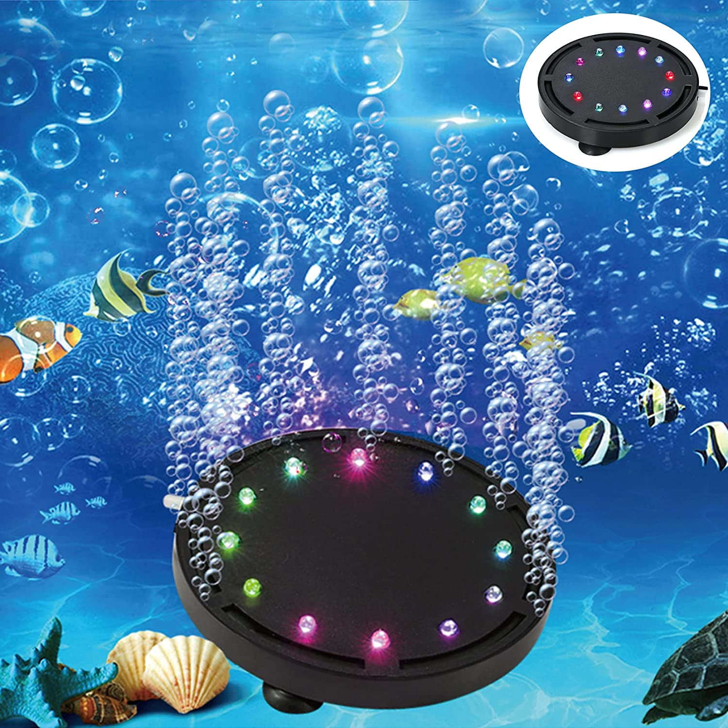 WHITE LED AQUARIUM FISH TANK LIGHTS AIR STONE BUBBLE SUBMERSIBLE WATER BLUE
