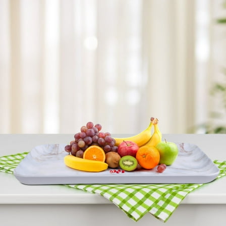 PBPBOX 1Pc White Marble Texture Food Tray Premium Melamine for Home Storage and Serving