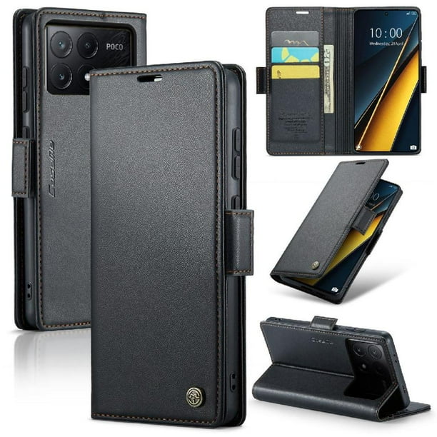 Funda tipo cartera Xiaomi Poco X6 Pro 5G con cierre magnético, RFID, tarjetero, soporte, carga inalámbrica