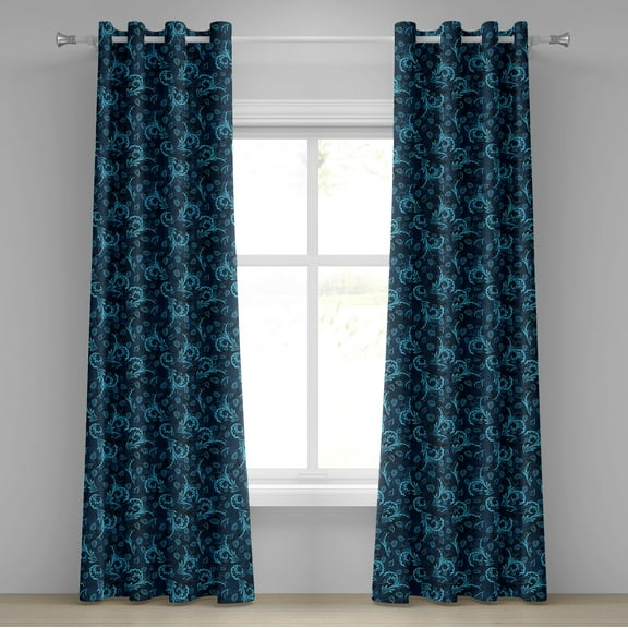 Ambesonne Blue Grommet Curtain, Damask Inspired Abstract, 50" x 72", Indigo Aqua