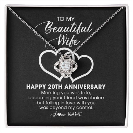 20th Wedding Anniversary Wife Necklace, White Love Knot Necklace
