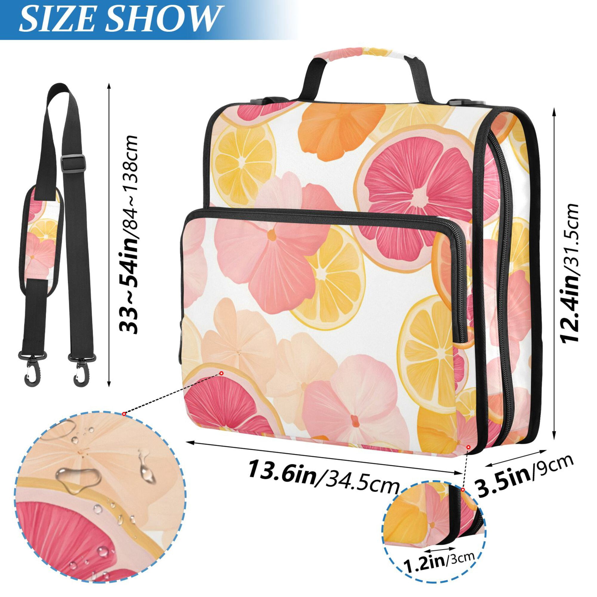 FORMRS Zipper Binder with Shoulder Strap 2-inch Ring 500 Sheet Capacity File Bag, Pink Floral Orange