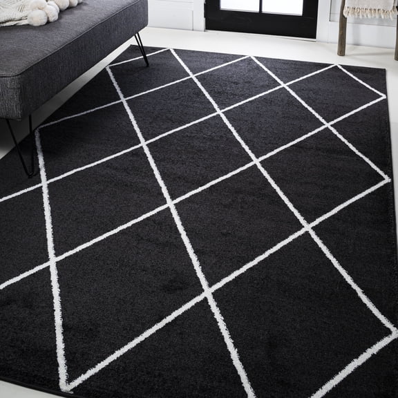 JONATHAN Y SUPERSOFT 5 x 8 Area Rug, Cole Minimalist Diamond Trellis - Black/White, SEU102A-5