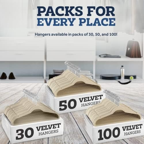 Velvet Hangers 50 Pack - Ivory for Coats, Pants & Dress Clothes - Non Slip w/ 360 Degree Swivel, Holds up to 10 lbs - Strong Felt Hangers for Clothing