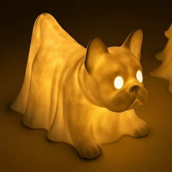 Darzheoy Dachshund Ghost Lamp, French Bulldog Halloween Glowing Ghost Dog Figurines, Cute Halloween Decor Statues Nightlight for Dog Lovers, Glow in The Dark Party Display
