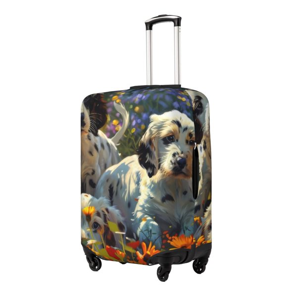 Fotbe Sunflower Field Spotted Dog Funda Protectora para Equipaje, Antirrayones y Resistente a la Suciedad, Compatible con Maletas de 18 a 32 Pulgadas-Large