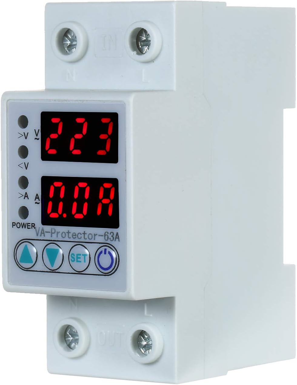 HDGSKBUA Adjustable Voltage Protector, 63A 220V Din Rail Adjustable Over Voltage and Under Voltage Protective Device Protector Relay Over Current Protection Home Usage Dual LED DisplayA4549